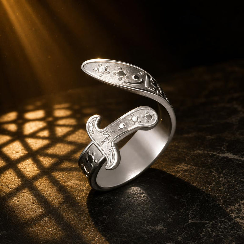 Zulfiqar ring, engraved silver-tone open band